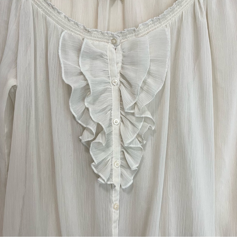Hollister Sheer Chiffon Peasant Top Smocked Waist - Size L - Picture 3 of 11
